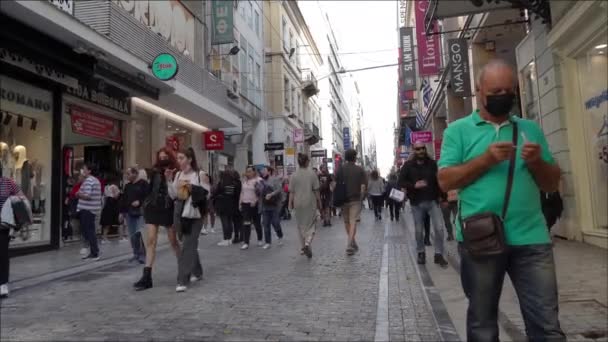 Atény Řecko Listopad 2021 Lidé Procházky Centrální Ulici Ermou Nákupy — Stock video