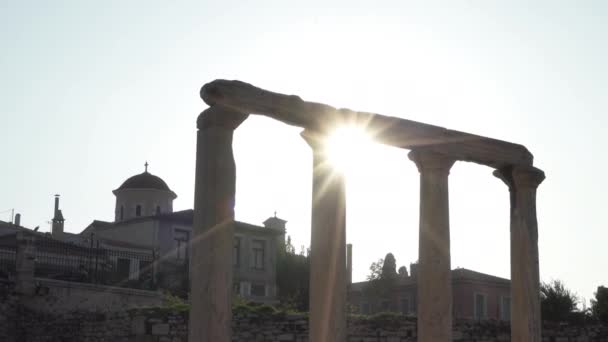 Athén Görögország 2021 November Hadrianus Könyvtárának Régészeti Lelőhelye Belvárosban — Stock videók