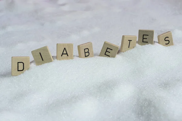 Letters Kleine Houten Deuvels Vormen Het Woord Diabetes Een Suikervlakte — Stockfoto