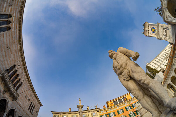 Udine, Italy. January 2022. A statue in Liberty Square in the historic center of the city