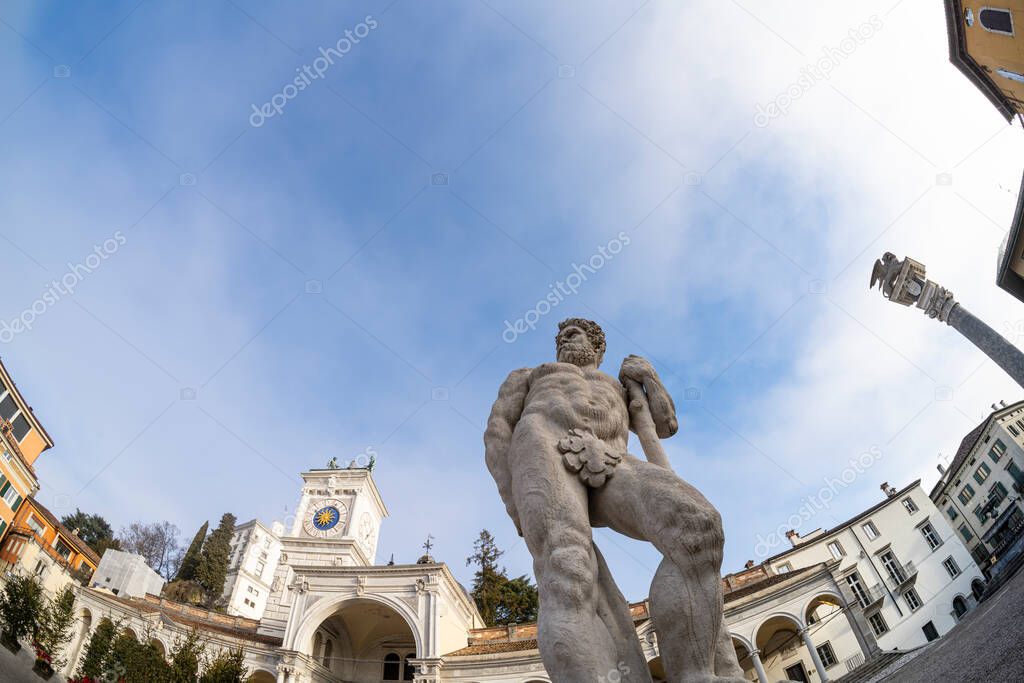 Udine, Italy. January 2022. A statue in Liberty Square in the historic center of the city