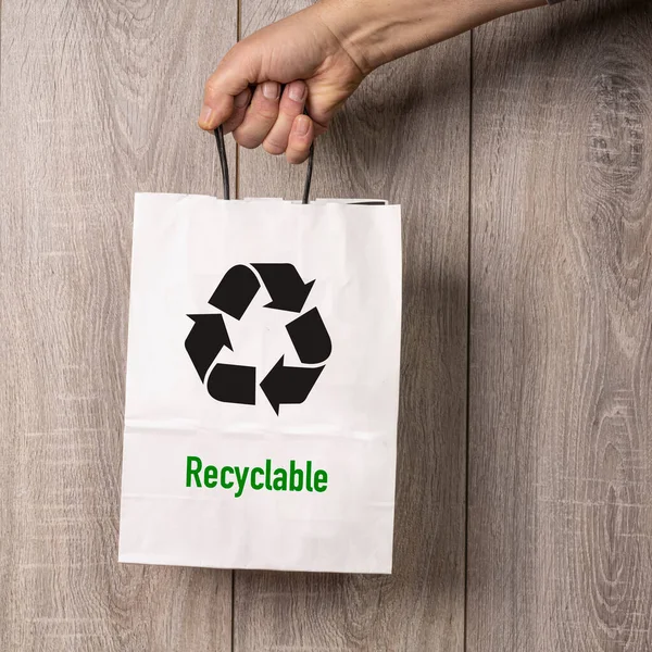 Reusable Recyclable Paper Bag Hand — Zdjęcie stockowe