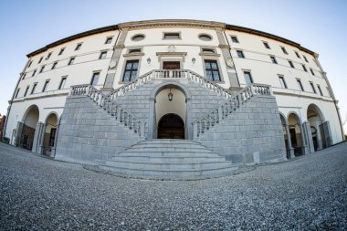 Udine, Italy. January 2022.  panoramic view of the staircase in front of the city castle building