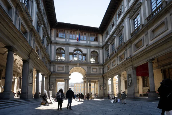 Firenze Olaszország Január 2022 Turisták Séta Uffizi Téren Város Központjában — Stock Fotó