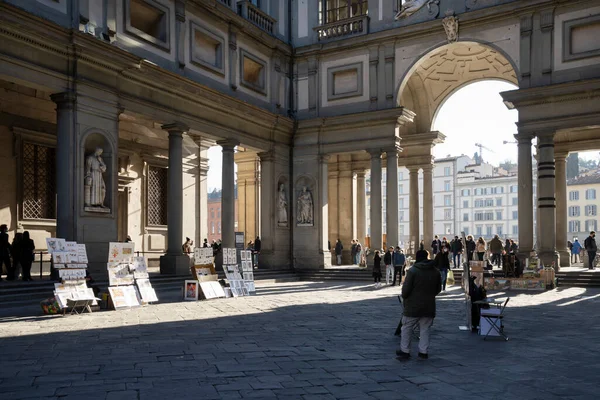 Florencie Itálie Leden 2022 Turisté Procházky Uffizi Náměstí Centru Města — Stock fotografie