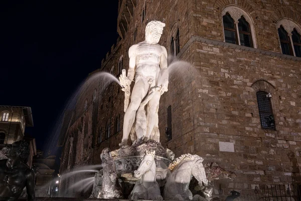 Éjszakai Kilátás Palazzo Vecchio Piazza Della Signoria Belvárosban — Stock Fotó