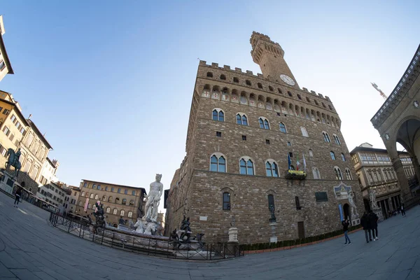 Florença Itália Janeiro 2022 Vista Fisheye Palazzo Vecchio Edifício Centro — Fotografia de Stock