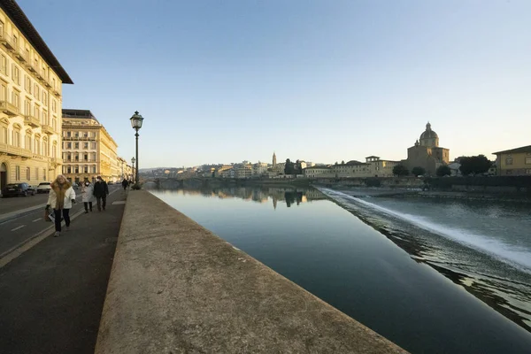 Florence Italy January 2022 View Lungarno Riverside Historic Center City — Stock Photo, Image