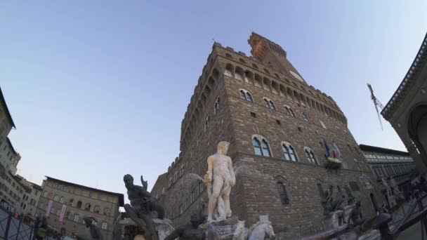 Florencia Italia Enero 2022 Vista Fuente Neptuno Frente Antiguo Palacio — Vídeo de stock