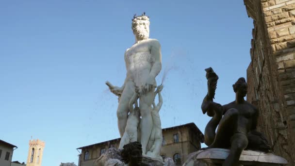 Florence Italy January 2022 View Fountain Neptune Front Old Palace — Stock Video