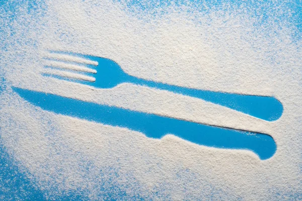 Imprint Fork Knife Blue Colored Surface — Stock Photo, Image