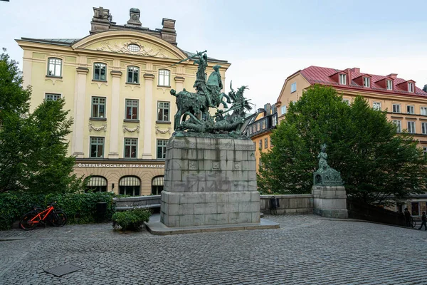 Stockholm Svédország 2019 Szeptember Kilátás Szent György Sárkány Szoborra Belvárosban — Stock Fotó