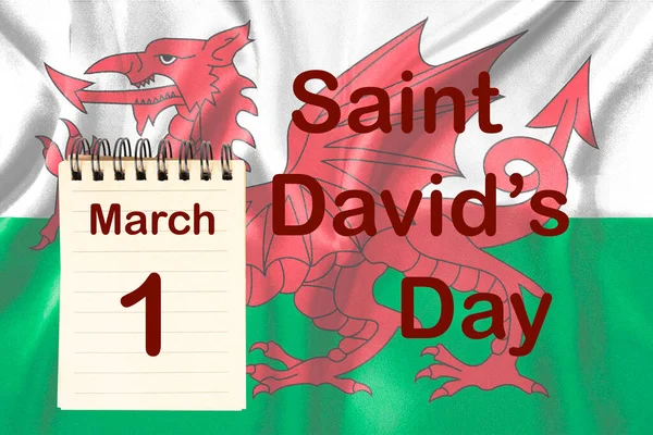 Célébration Saint David Avec Drapeau Calendrier Indiquant 1Er Mars — Photo