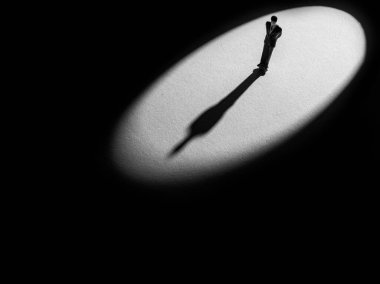 Beyaz bir yüzeyde minyatür bir modelin gölgesi.