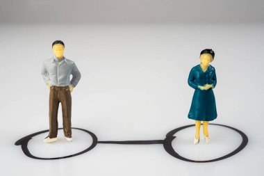 Yüzeyde çizilmiş bir çember içinde izole edilmiş iki minyatür model arasındaki ilişki