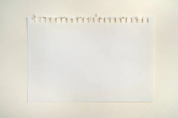 Una Hoja Papel Blanco Con Perforación Lateral Una Superficie —  Fotos de Stock