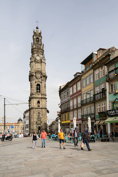 Porto, Portugal. March 2022. A view of the Clerigos tower in the city center