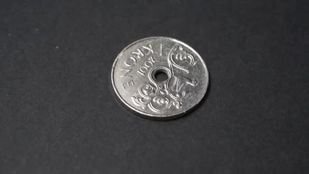 Norwegian Krone Coin Isolated Grey Background — Stok video