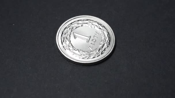 One Polish Zloty Coin Isolated Grey Background — Video Stock