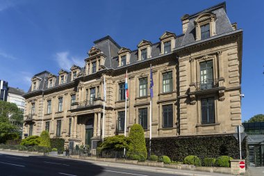 Lüksemburg şehri, Mayıs 2022. Şehir merkezindeki Lüksemburg Merkez Bankası 'nın dış görüntüsü.