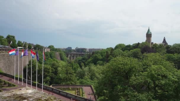 Luxemburgo Mayo 2022 Vista Panorámica Del Parque Petrusse Centro Ciudad — Vídeos de Stock