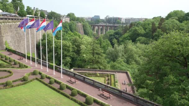 Λουξεμβούργο Μάιος 2022 Πανοραμική Θέα Του Πάρκου Petrusse Στο Κέντρο — Αρχείο Βίντεο