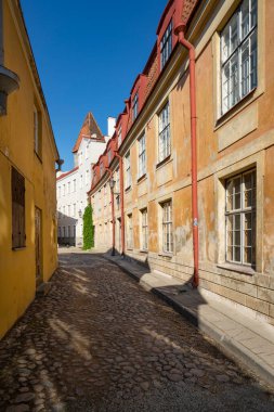 Tallinn, Estonia. July 2022.  view of a narrow street in the historic center of the city