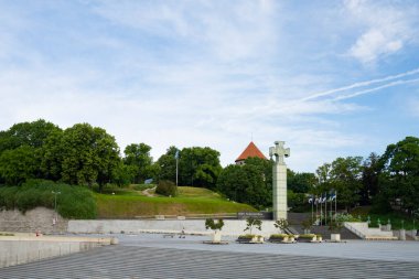 Tallinn, Estonia. July 2022.  Tallinn, Estonia. July 2022.  view of the Victory Column of the Independence of Estonia in the city center