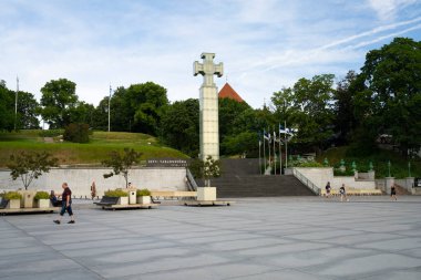 Tallinn, Estonia. July 2022.  Tallinn, Estonia. July 2022.  view of the Victory Column of the Independence of Estonia in the city center