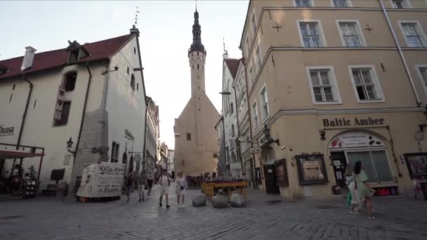Tallinn Észtország 2022 Július Emberek Egy Tipikus Utcán Sétálnak Város — Stock videók