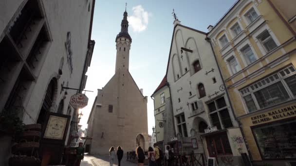 Tallinn Estonia July 2022 People Walk Typical Street Historic Center – Stock-video