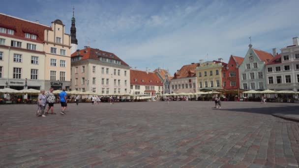 Tallinn Estland Juli 2022 Panoramisch Uitzicht Het Raekoja Plein Oude — Stockvideo