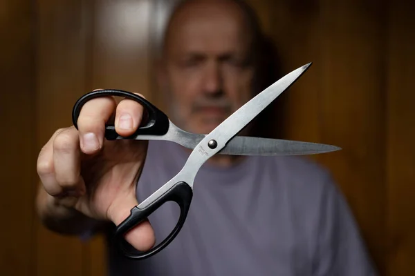 Man While Making Gesture Cutting Scissors — Foto de Stock