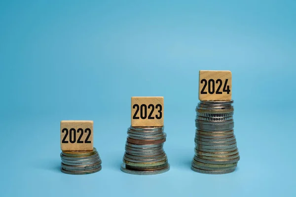 Few Stacks Coins Table Concept Growth Inflation Years 2022 2023 — Photo