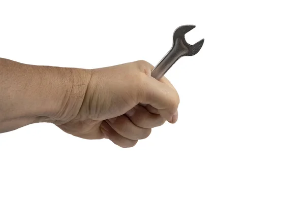 Wrench Man Hand White Background — Stock Photo, Image