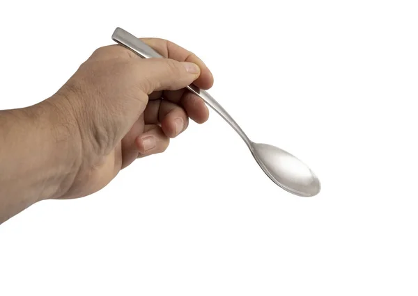 Spoon Hand Man White Background — Stock Photo, Image