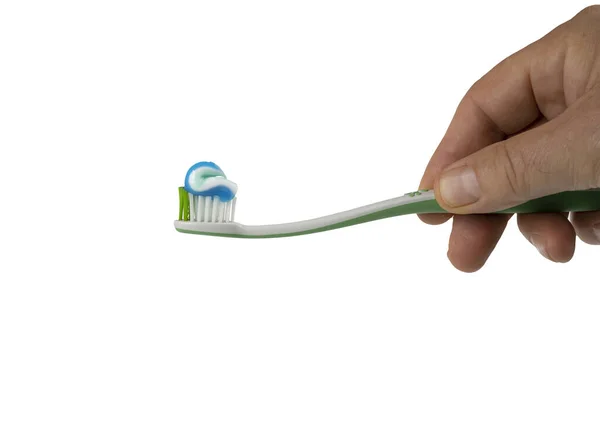 白底牙刷上的牙膏 — 图库照片