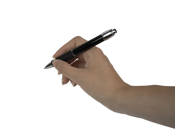 Ручка Женской Руке Белом Фоне — стоковое фото