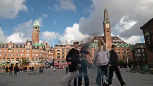 Kodaň Dánsko Říjen 2022 Panoramatický Pohled Radhuspladsen Náměstí Centru Města — Stock video
