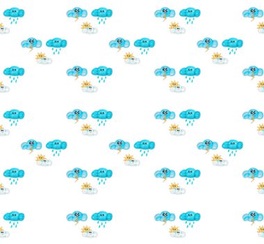 Pattern with clouds isolated on a white background. Weather icons. Cute hand-drawn sketch. Pattern for prints and fabric.