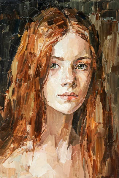 Oil painting. Portrait of a red-haired girl.