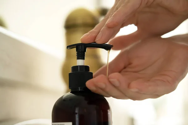 Girl washes her hands with soap. — Stock Photo, Image