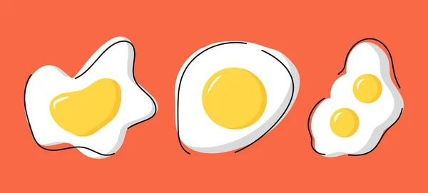 Set of fried eggs, a collection of soft-boiled eggs. Delicious and healthy breakfast of eggs. The concept of proper and healthy nutrition. Vector illustrations in cartoon flat style. — Stock Vector