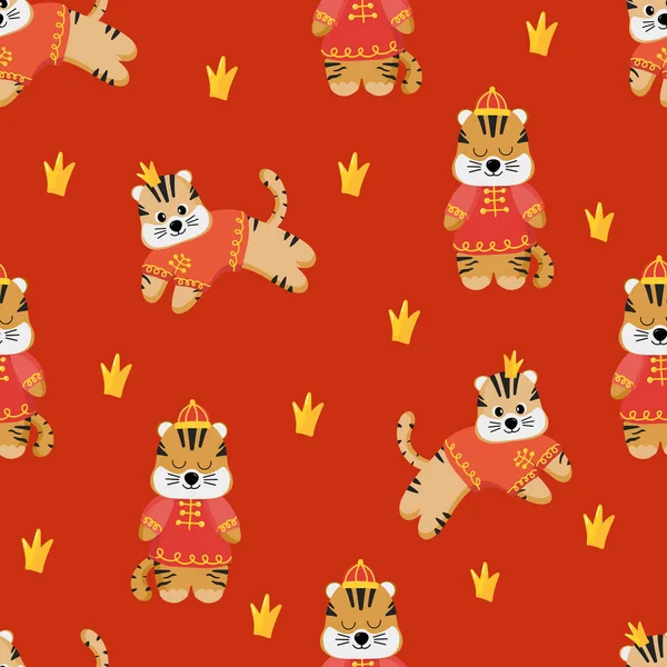 Символ нового 2022 года, китайский тигр. Векторная иллюстрация мультяшного тигра. Маленькое хищное животное для дизайна. Плоский стиль. Изолированный дизайн на белом фоне. — стоковый вектор