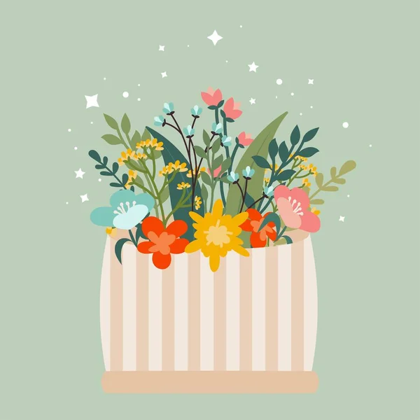 Happy Womens Março Cartão Postal Bonito Envelope Cartaz Com Flores — Vetor de Stock