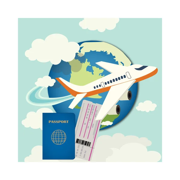 Туристичний Банер Паспортом Квитками Смартфоном Кредитною Карткою Концепція Авіаперевезень Векторні — стоковий вектор