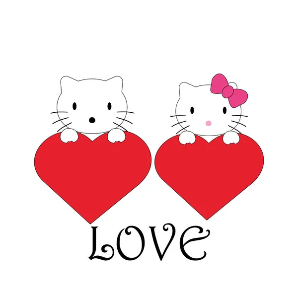 Cats Look Out Abstract Heart Color Isolated Vector Childrens Illustration — Stock Vector