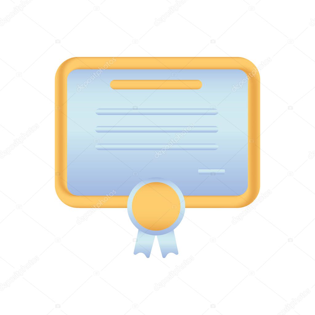 Vector certificate icon. Achievement, award, grant, diploma concepts. 3d vector illustration.