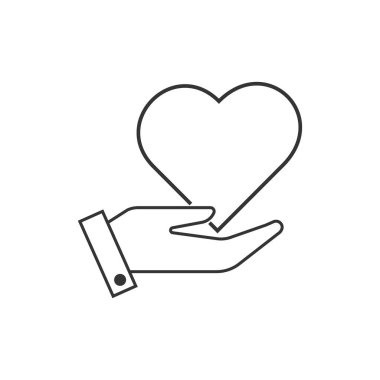 Kalpli bir el simgesi. Aşkın sembolü. Basit dizayn edilebilir. Şablon vektörü tasarla