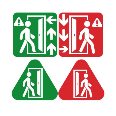 Kişi odaya kapıdan girer ve dışarı çıkar. Okla giriş ve çıkış işareti. Vektör